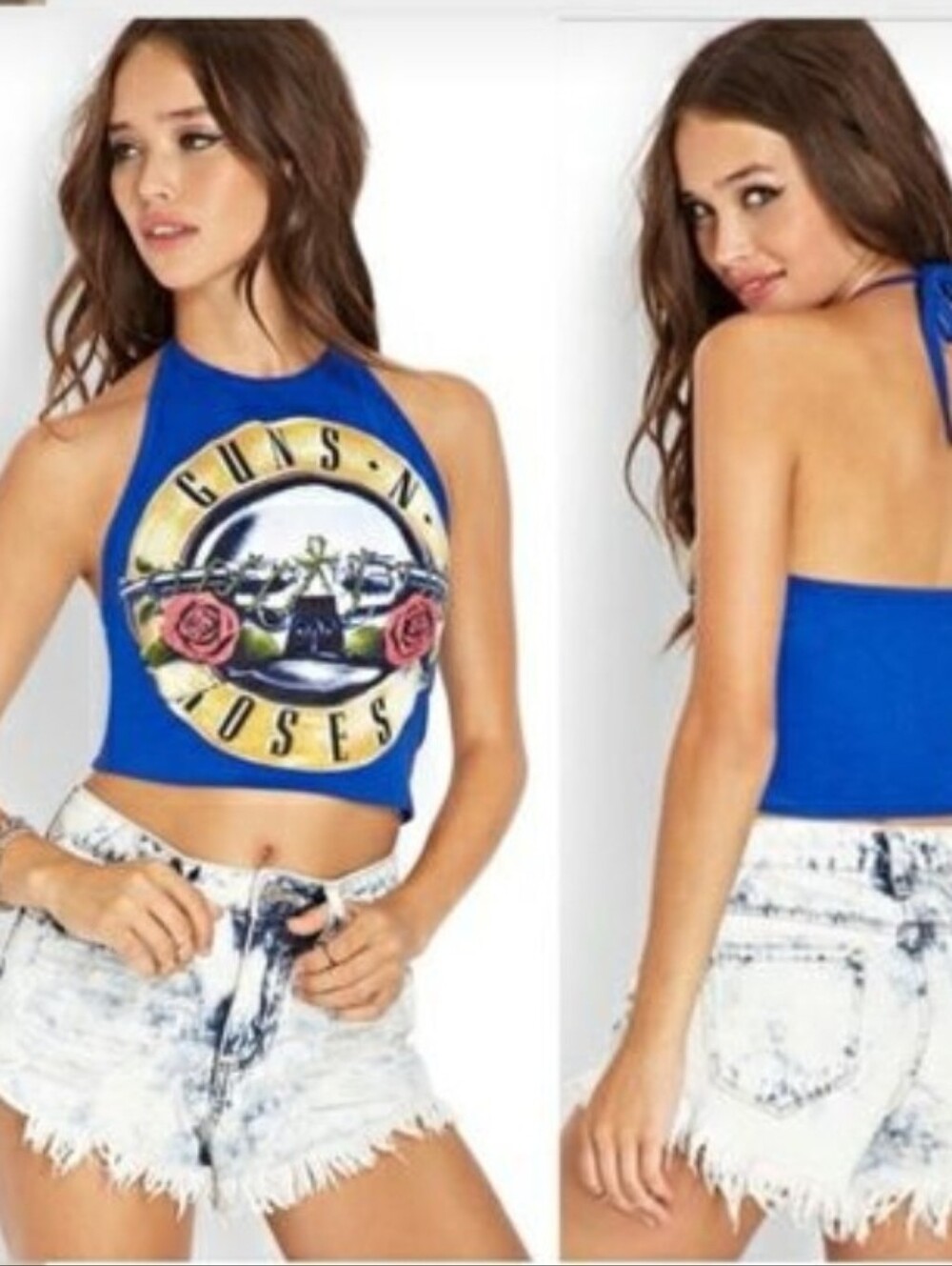 Blue Sleeveless Graphic Guns N' Roses Crop Top